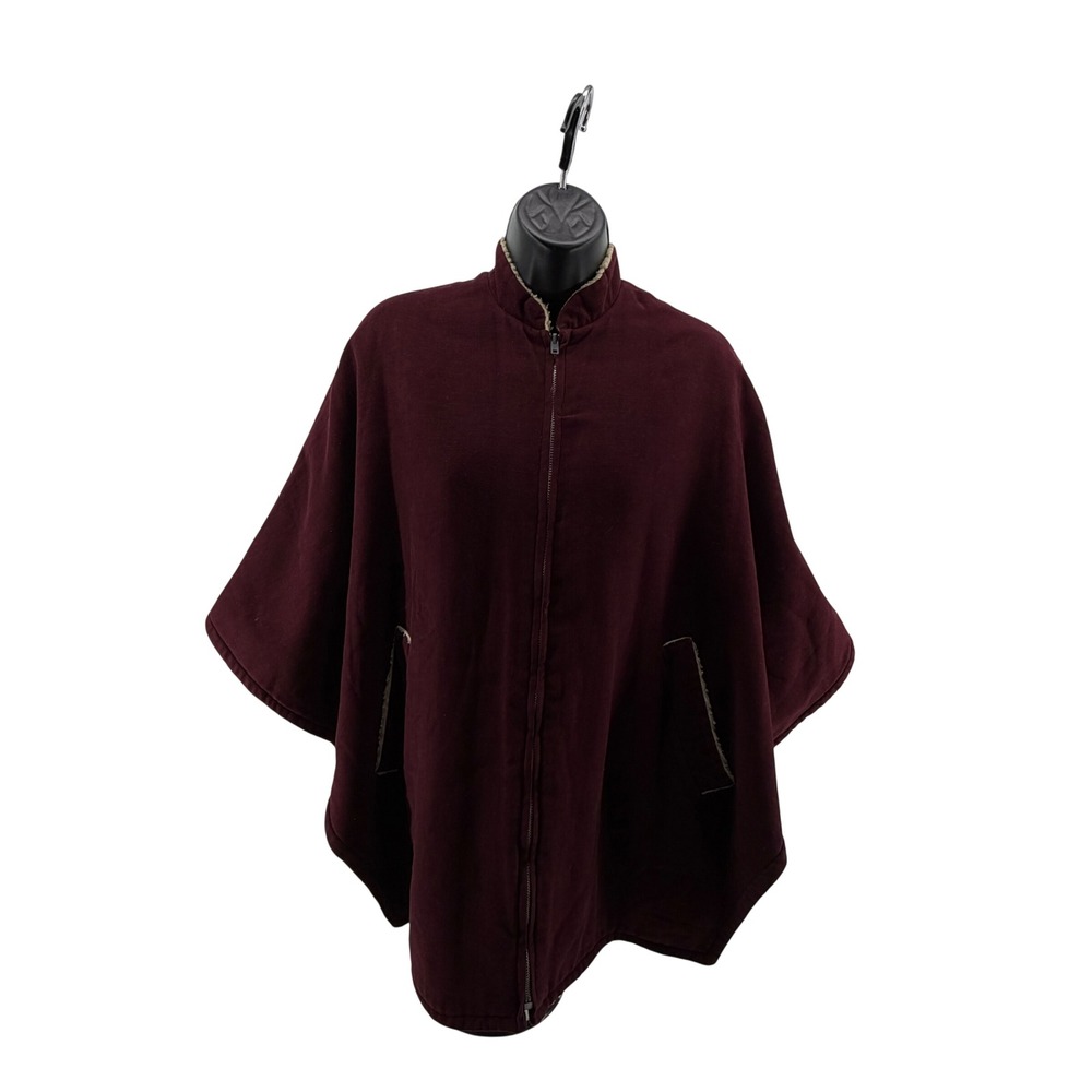 Vintage 50s/60s Langtry Sportswear Poncho OS Burgundy Faux Shearling Lined Cape
